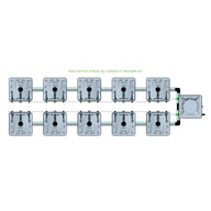 RAIN 10 Pot 2 Row 15L Compact Header Kit: overhead diagram of 10 grey pots arranged in two rows, connected to a reservoir.