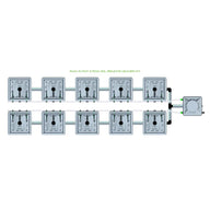 RAIN 10 Pot 2 Row 30L Remote Header Kit. Grey irrigation system with 10 square modules, 2 rows, central unit.