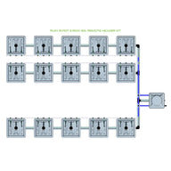 RAIN 15 Pot 3 Row 30L Remote Header Kit diagram with 15 grey hydroponic pots in 3 rows connected to a reservoir.