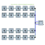 RAIN 20 Pot 4 Row 15L Remote Header Kit diagram with 20 square pots, central tank, and connecting pipes.