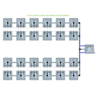 Diagram of RAIN 24 Pot 4 Row 30L Remote Header Kit featuring 24 pots in 4 rows, linked to a header system.