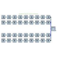 RAIN 36 Pot 4 Row 15L Compact Header Kit diagram with 36 square pots in a 4x9 grid, connected to a header.