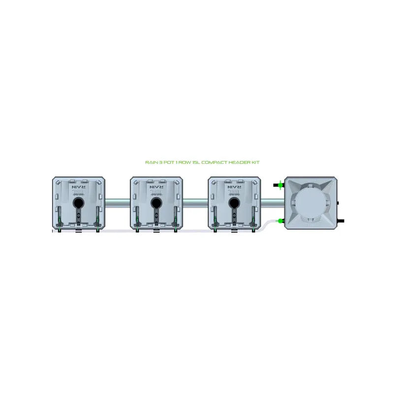 Alien Hydroponics RAIN System - 3 Pot 1 Row 15L Compact Header Kit 