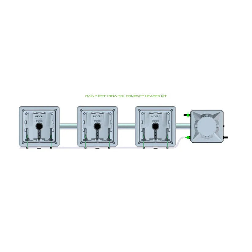 Alien Hydroponics RAIN System - 3 Pot 1 Row 30L Compact Header Kit 