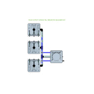 RAIN 3 Pot 3 Row 15L Remote Header Kit. Three vertical grey pots connected to a remote header via blue and grey pipes.