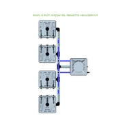 RAIN 4 Pot 4 Row 15L Remote Header Kit. Four square pots in a vertical line connected to a grey central header unit.