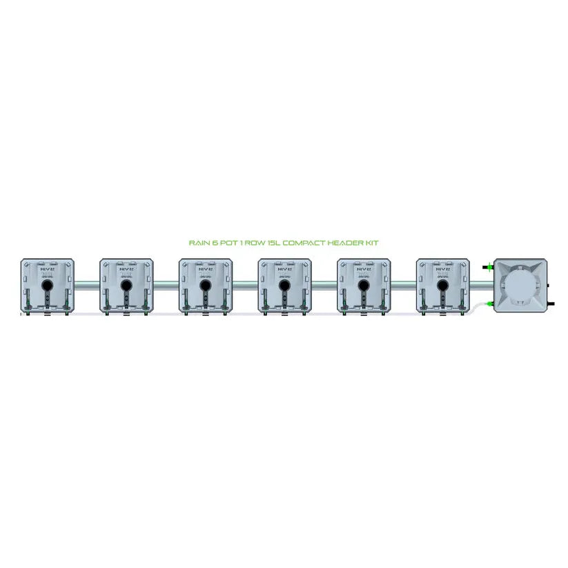 Alien Hydroponics RAIN System - 6 Pot 1 Row 15L Compact Header Kit