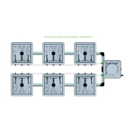 RAIN 6 Pot 2 Row 30L Compact Header Kit for hydroponics, showing 6 pots connected to a central reservoir.