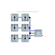 RAIN 6 Pot 3 Row 15L Remote Header Kit diagram: six grey units connected by pipes to a header unit.