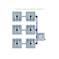Top-down view of a RAIN 6-pot, 3-row, 30L compact header kit with six grey modules, piping, and reservoir.