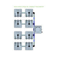 RAIN 8 Pot 4 Row 15L Compact Header Kit hydroponic system diagram: 8 grey pots in 4 rows, connected to a header.