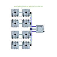 RAIN 8 Pot 4 Row 15L Remote Header Kit diagram: 8 grey modules in 4 rows, connected by pipes to a central header unit.