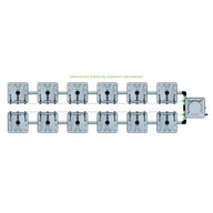 RAIN 12 Pot 2 Row 15L Compact Header Kit for hydroponics, with 12 grey modules in two rows connecting to a central reservoir.