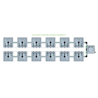 Overhead view: RAIN 12 Pot 2 Row 30L Compact Header Kit. 12 square hydroponic pots in 2 rows, connected to a pump.