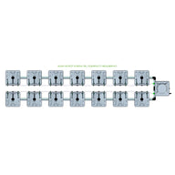 RAIN 14 Pot 2 Row 15L Compact Header Kit diagram, showing 14 grey rectangular hydroponic pots in two rows.
