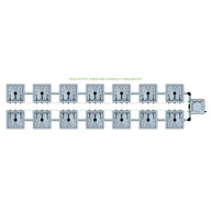 RAIN 14 Pot 2 Row 30L Compact Header Kit. Overhead view of a hydroponic system with 14 connected grey pots.