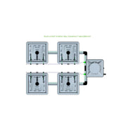 RAIN 4 Pot 2 Row 30L Compact Header Kit: top view of an irrigation system with 4 square grey planters & reservoir.
