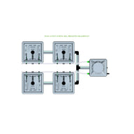 RAIN 4 Pot 2 Row 30L Remote Header Kit diagram: four square modules in two rows connected to a central header.