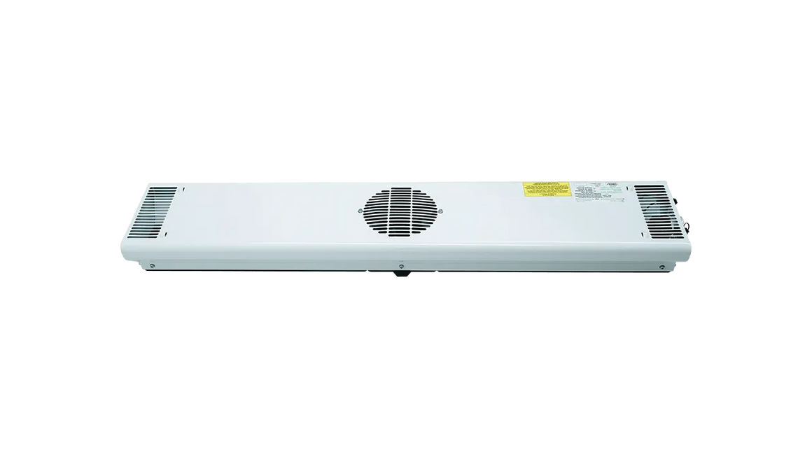 A white LED grow light with ventilation grilles and a central fan, against a black background.