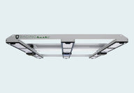 Raging Kush 2 full spectrum LED grow light, with three rows of bright LEDs, from a bottom angle.
