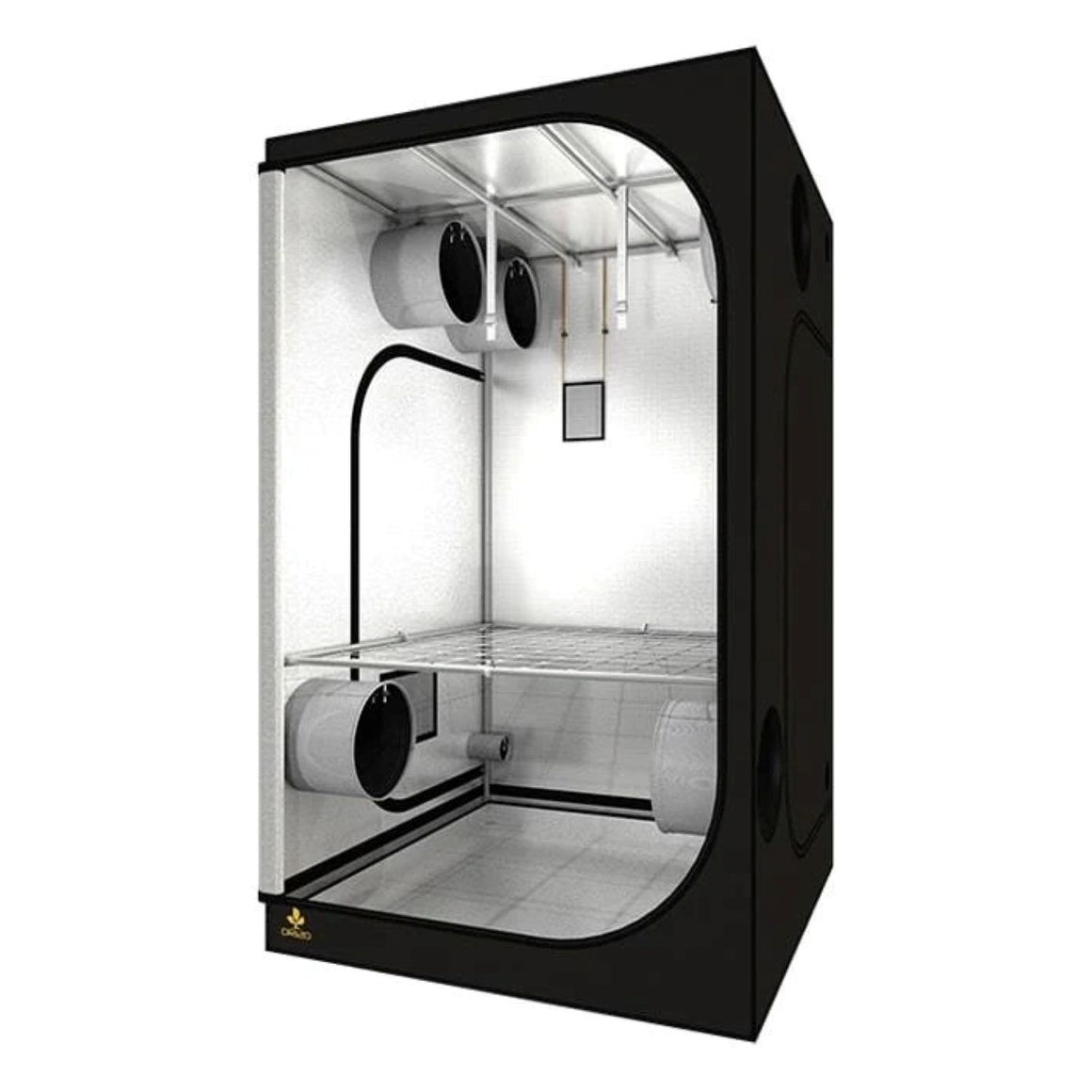 Secret Jardin Dark Room V3 DR120 grow tent with multiple vents and a wire shelf.