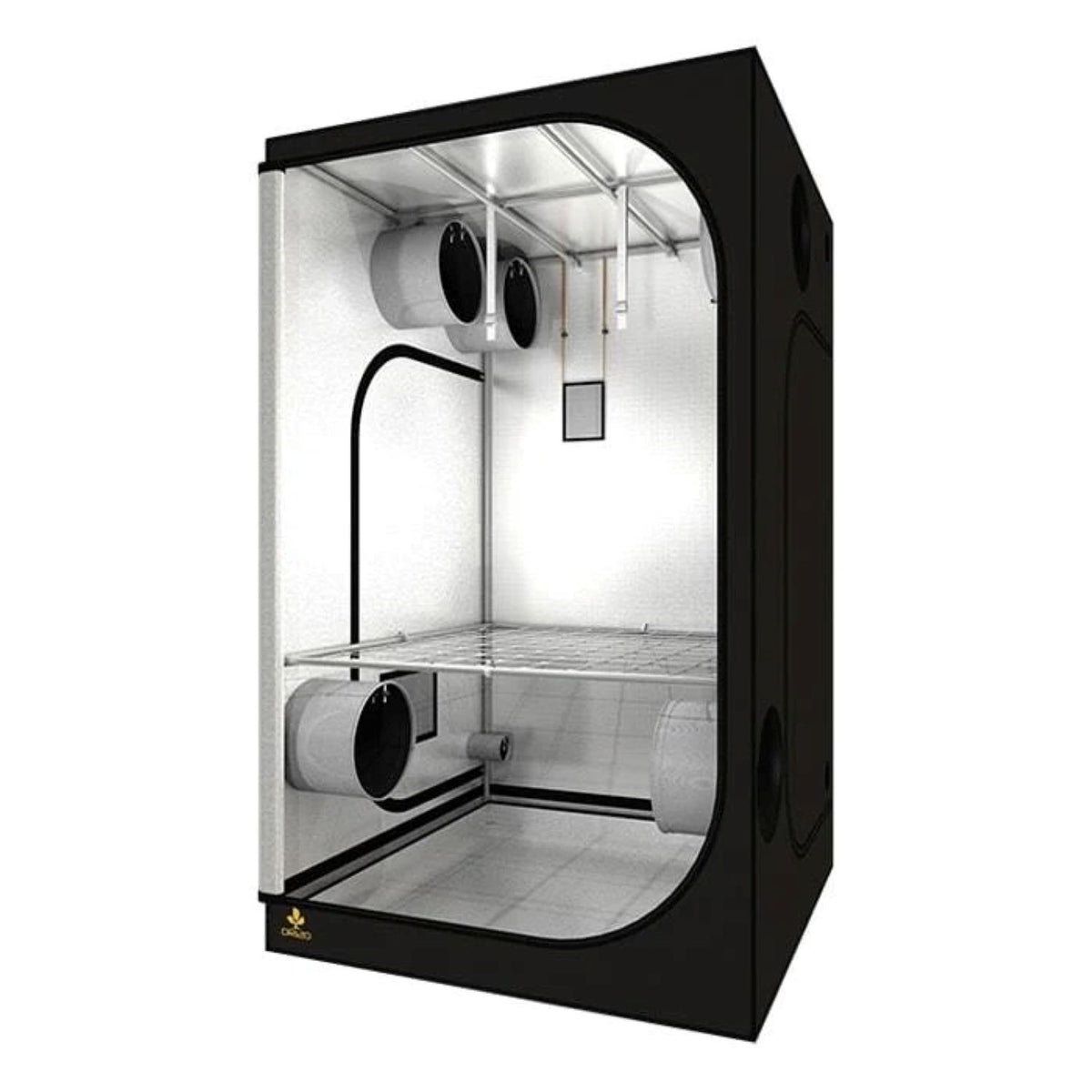 Secret Jardin Dark Room V3 DR120 grow tent with multiple vents and a wire shelf.