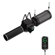 Black VIVOSUN AeroZesh G4 inline fan, mesh filter, corrugated tube, and E12 digital speed controller displaying '8'.