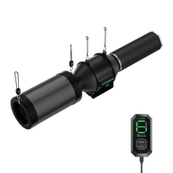 Black YIYOSUN inline fan with perforated filter, flexible duct, and green digital controller displaying '6'.
