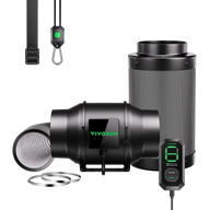 VIVOSUN AeroZesh G6 inline fan, carbon filter, digital speed controller, flexible ducting, and hanging straps kit.