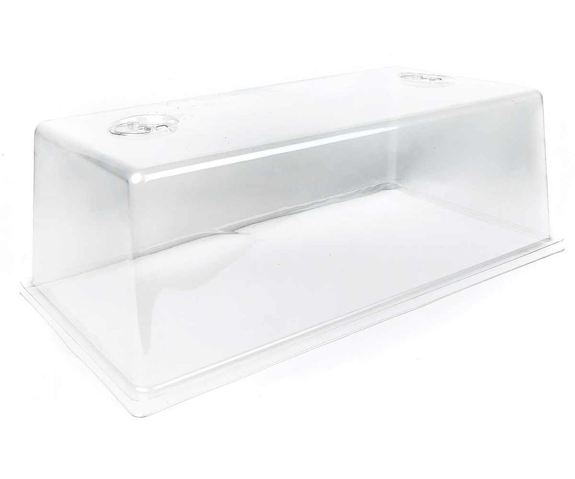 Clear plastic humidity dome with two vents on top, for starting seeds.