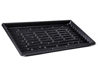 Black plastic double-thick microgreen tray, 10x20x1.2 inch, with ribbed interior.