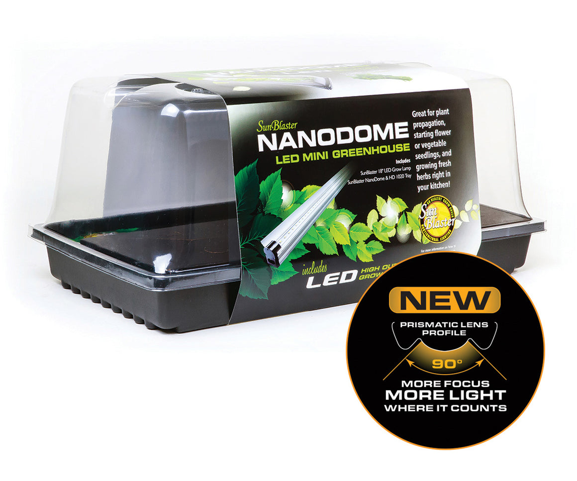SunBlaster NanoDome LED mini greenhouse with prismatic lens, 90° focus, more light.
