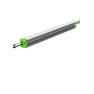 Horticultural LED grow light bar featuring full spectrum diodes, a gray housing, and vibrant green end caps with connectors.