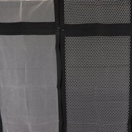 Close-up of two white mesh panels with black borders and zippers.