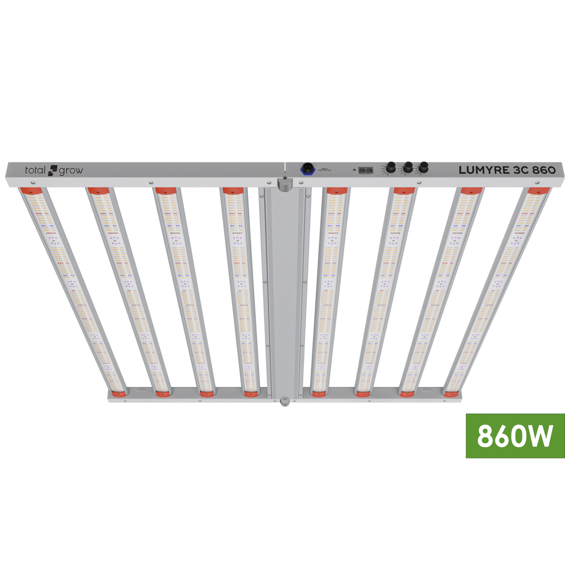 Total Grow Lumyre 3C 860W full-spectrum LED grow light with 8 bars.
