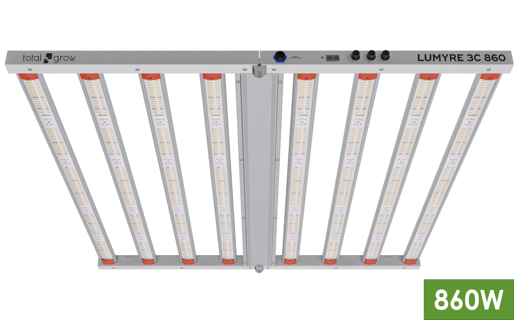 Total Grow Lumyre 3C 860W full-spectrum LED grow light with 8 bars.