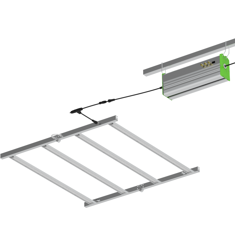 TotalGrow Solark KC250 LED grow light system with horizontal bars and a silver ballast with green accents.