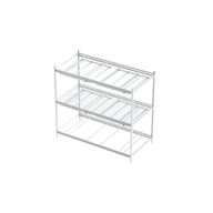 White 3-tier metal shelving unit for plants, with wire mesh shelves and a slatted bottom shelf.
