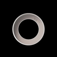 Top-down view of a circular gray ventilation fan with subtle white accents and markings.