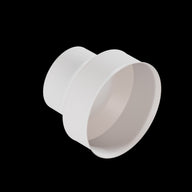 A white ventilation fan with a stepped, cylindrical design sits on a black background.