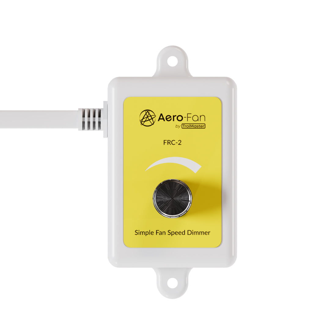 TrolMaster Aero-Fan FRC-2 simple fan speed dimmer with dial and yellow faceplate.