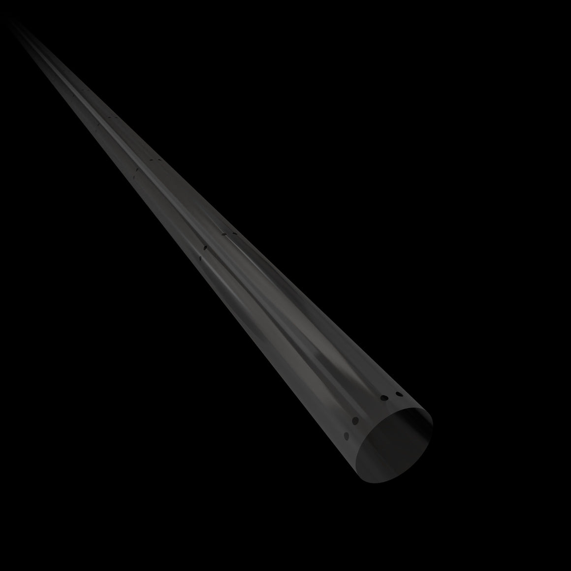 A dark, conical duct tube, slightly angled against a black background.
