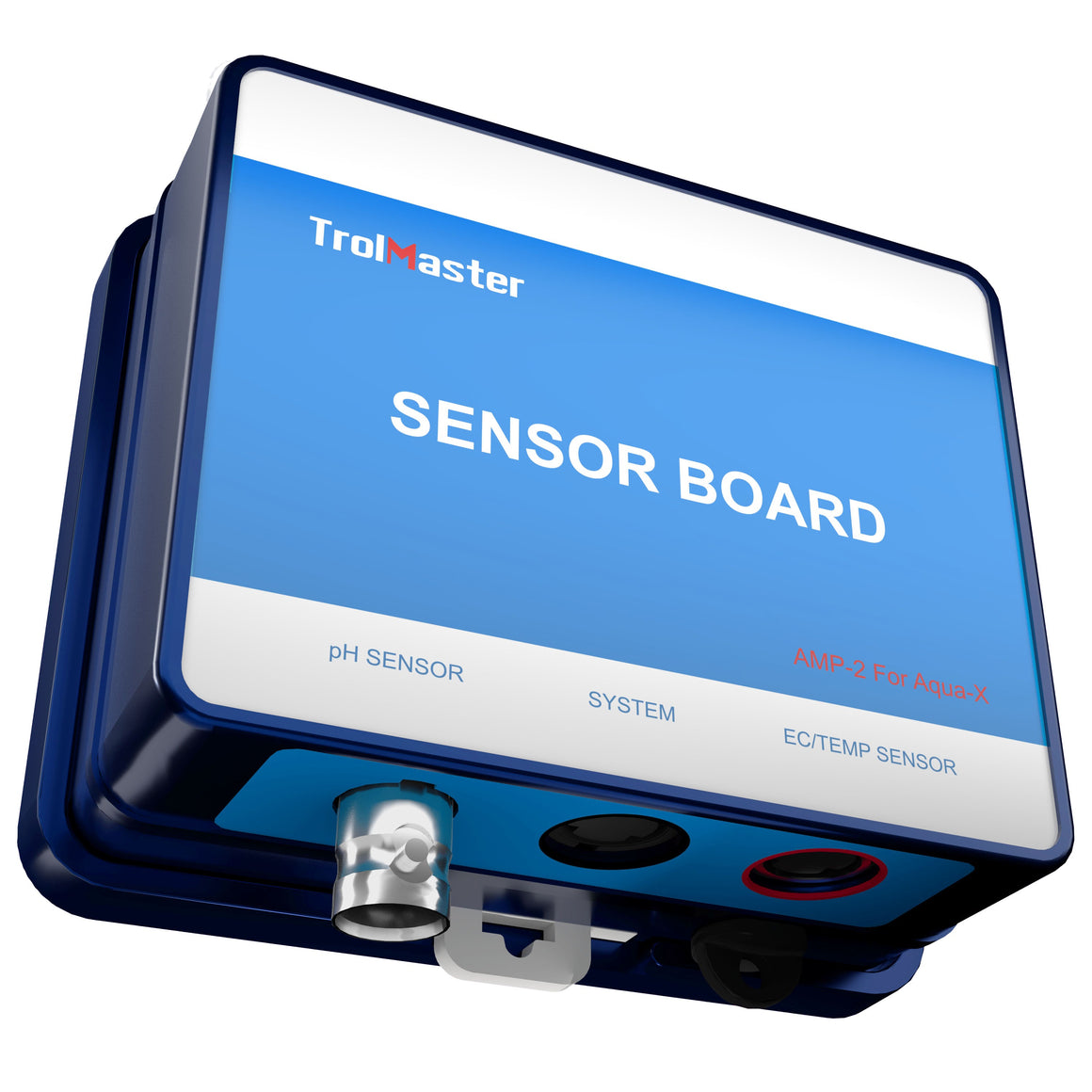 TrolMaster Aqua-X AMP-2 sensor board with pH, system, and EC/Temp sensor inputs.