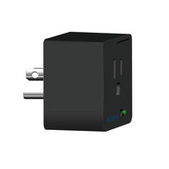 Black plug-in smart outlet with a 