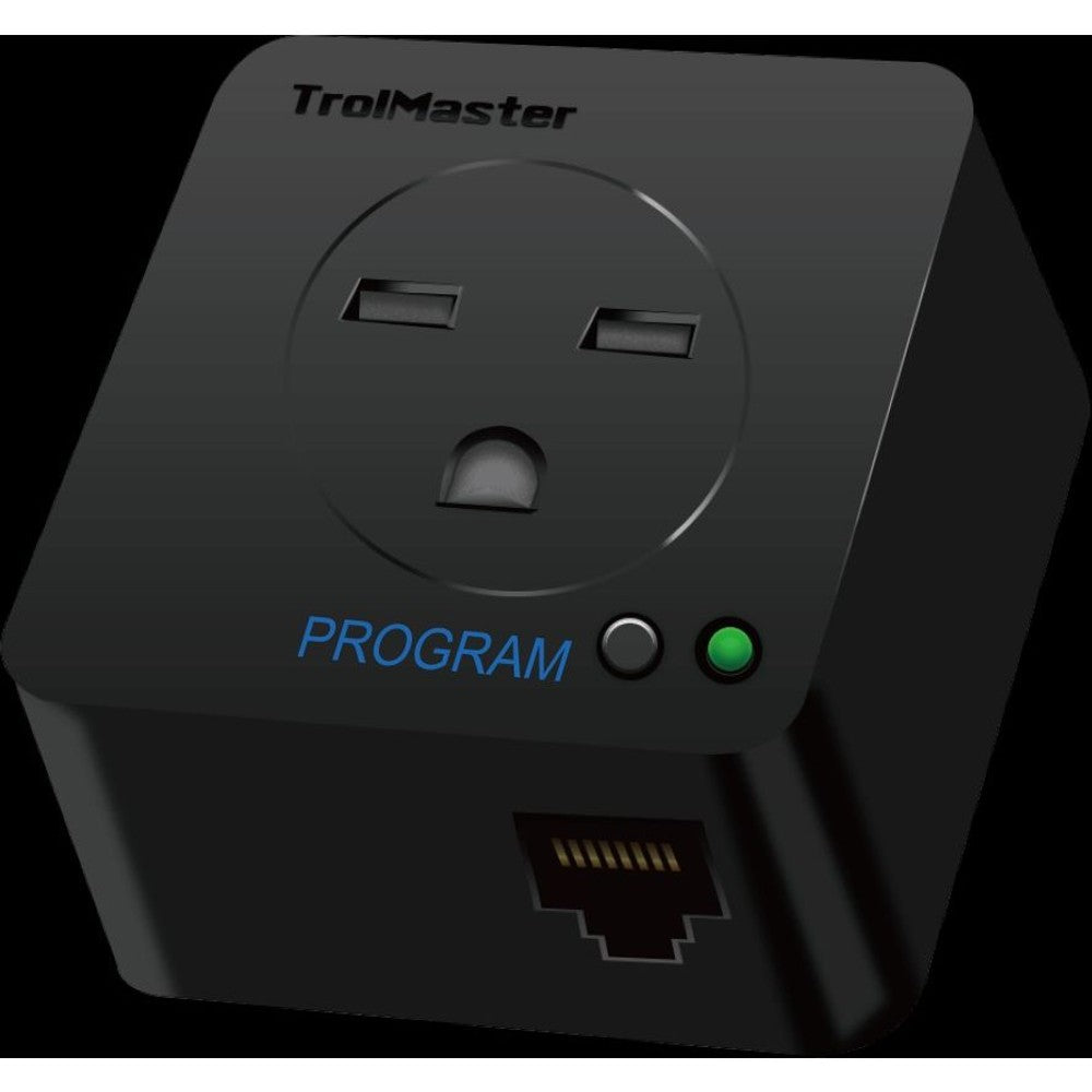Black TrolMaster DSP-2 environmental controller with power outlet, Ethernet port, and indicator lights.