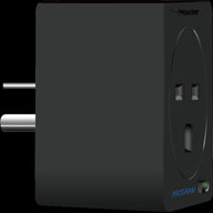 Black TrolMaster smart plug adapter with two outlets and two prongs.