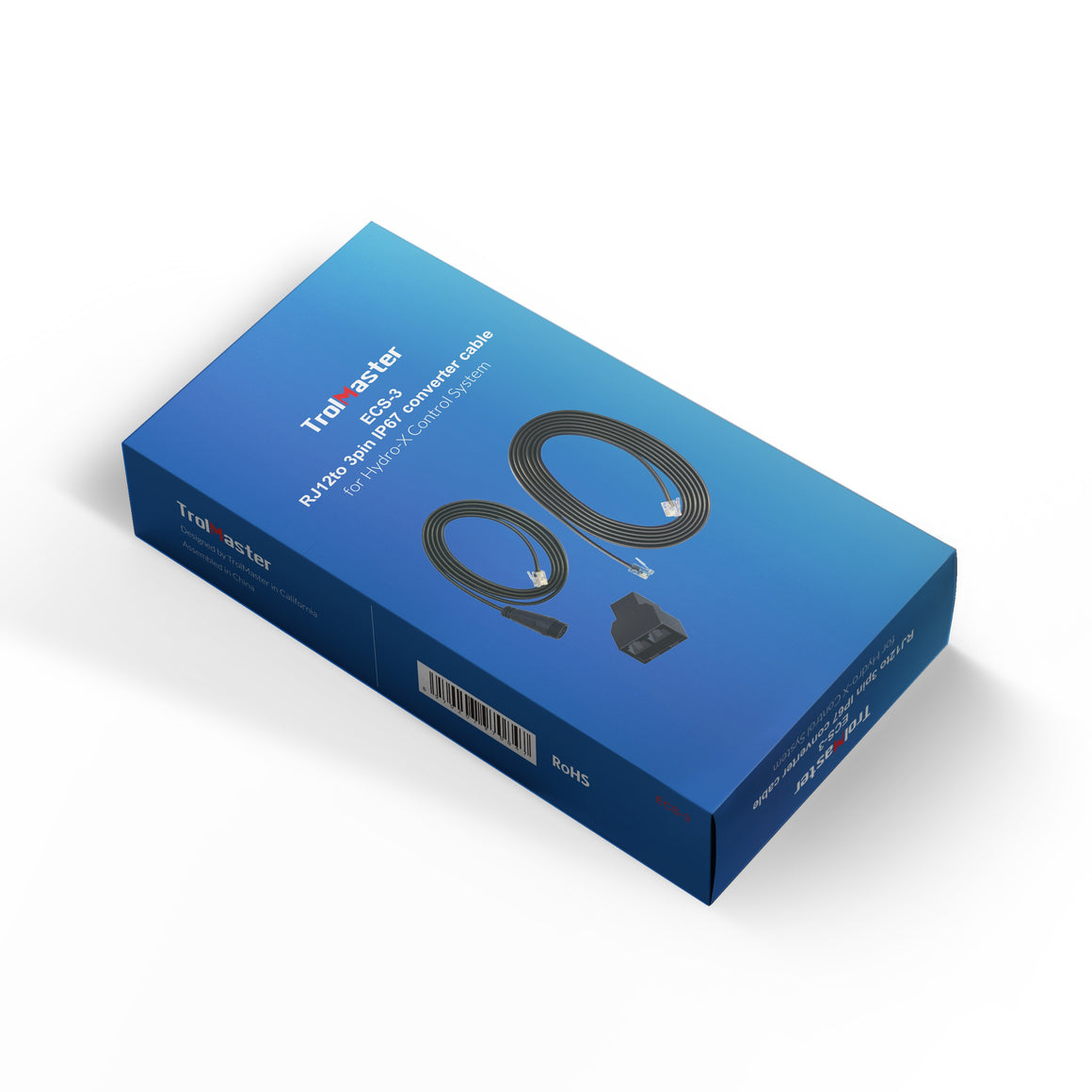 TrolMaster ECS-3 IP67 converter cable box with product image and text.