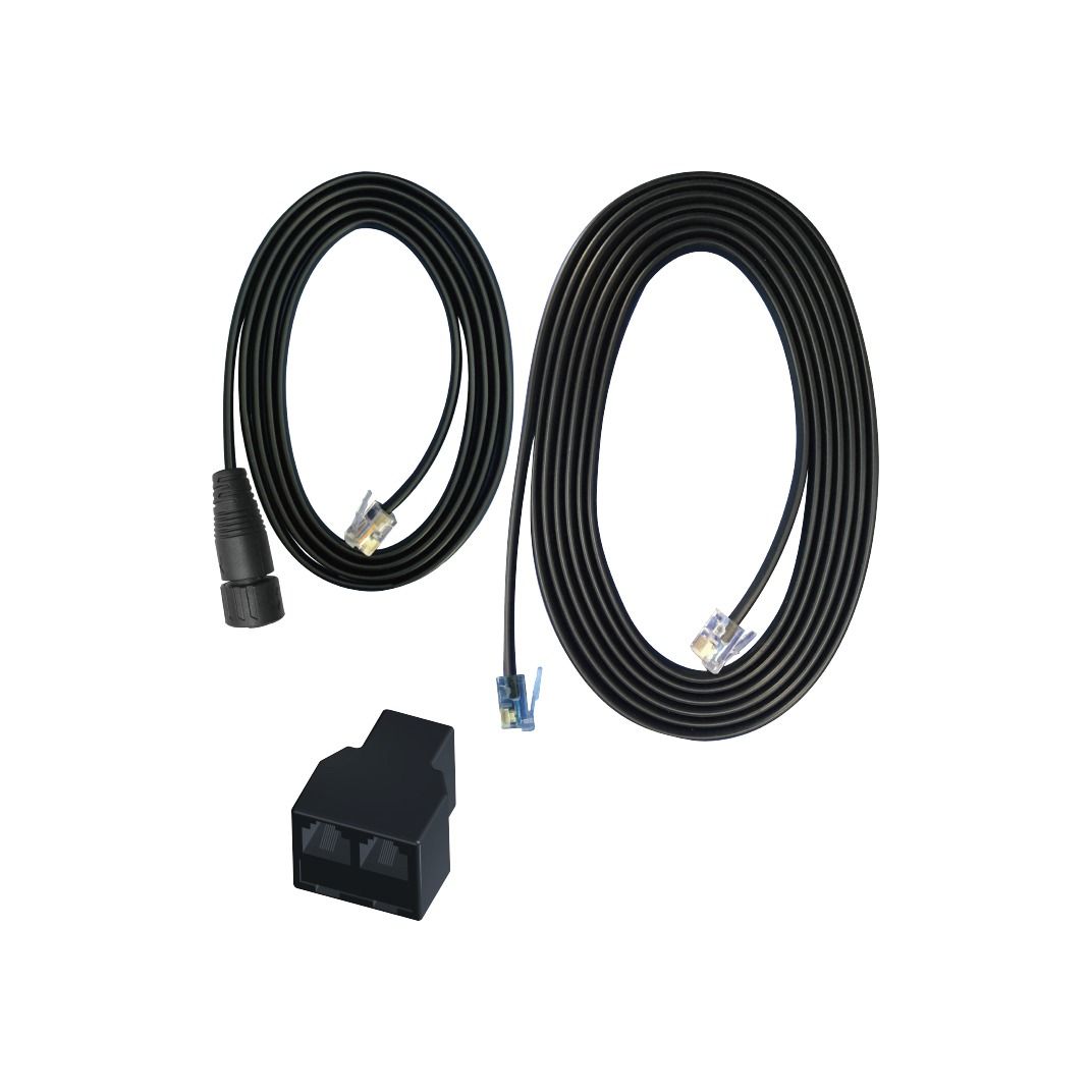 Black environmental control cables and splitter on a white background.