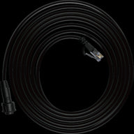 Black coiled cable with RJ45 connector and a black threaded connector.
