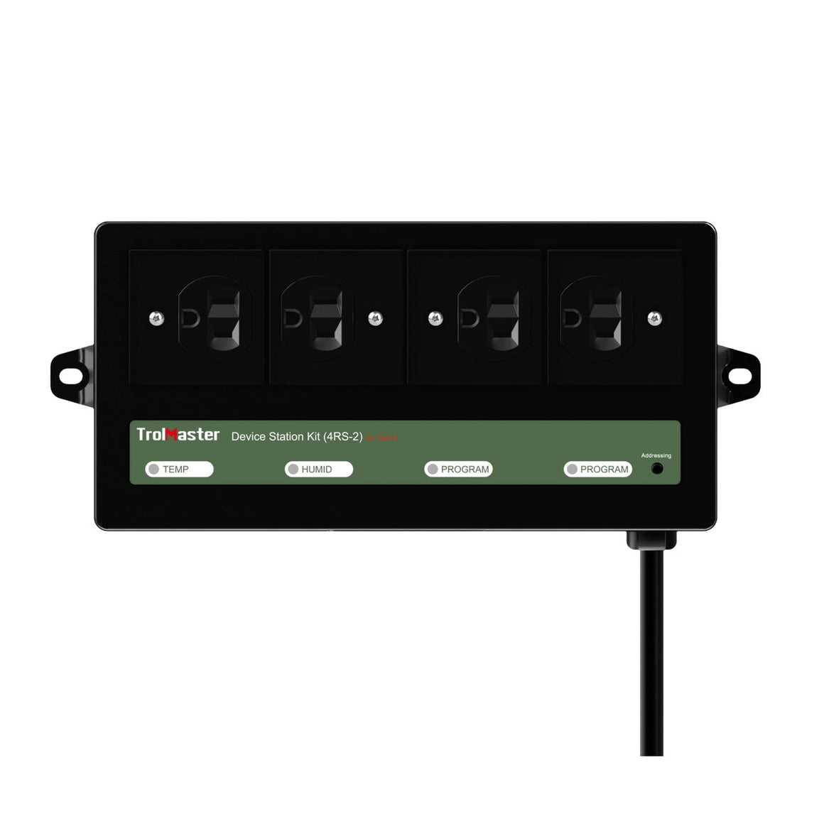 TrolMaster Green-X 4RS-2 greenhouse control unit with four outlets, temp, humid, and program buttons.